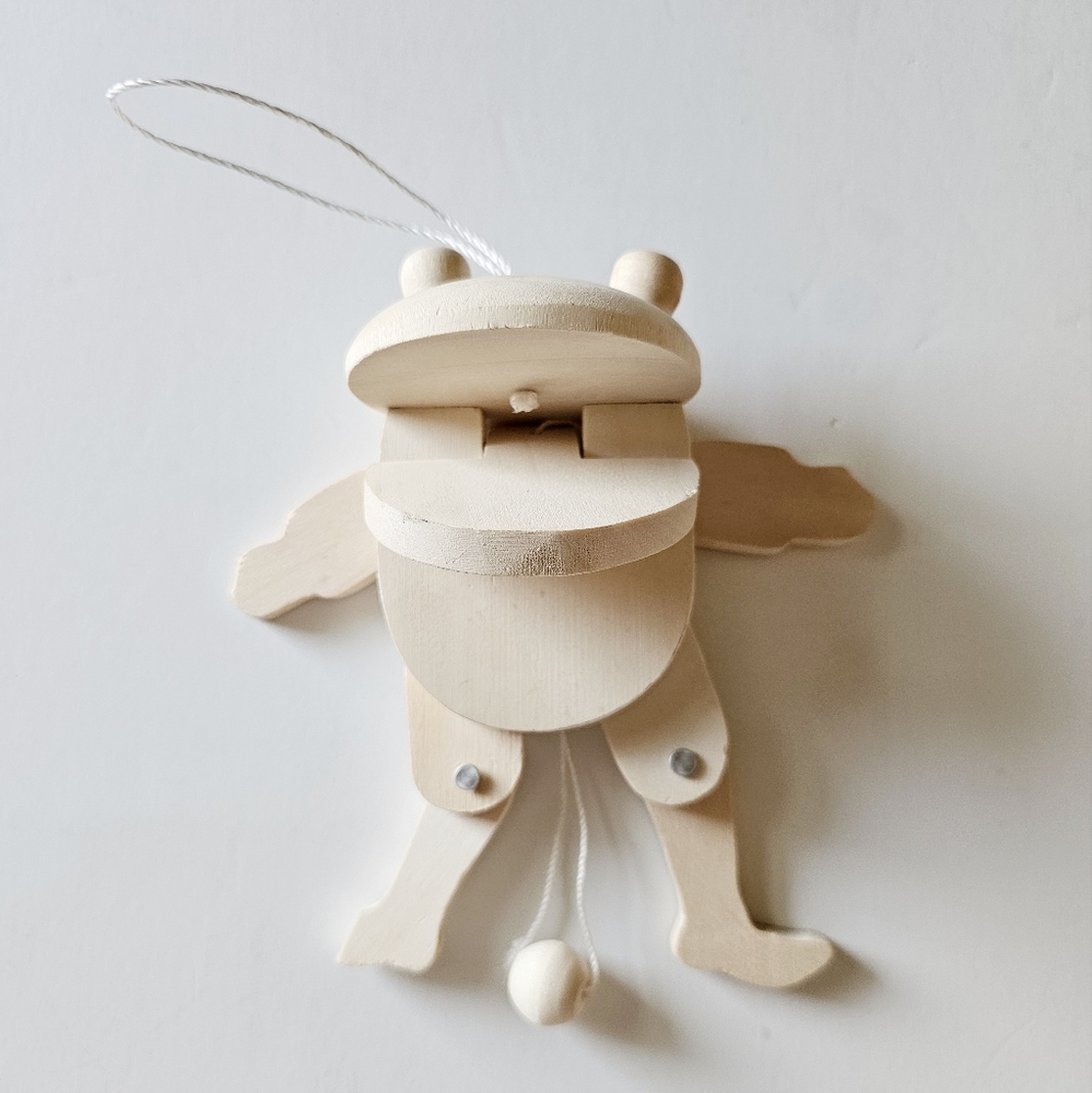 Rare Handmade Frog Bare Wood, Handcrafted Wooden Frog Pull Toy, Moving Legs 6"